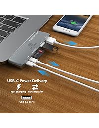 Thunderbolt 3 hub, stouchi USB C HUB Combo Adapter, Thunderbolt 3 Dock 40 GB s (pd Qucik) 6 en 1 TB3, USB C 3.0 Puerto de carga, MicroSD SD, 2 puertos USB 3.1 para 2016 2017 MacBook Pro 13" 15" Espacio Gris