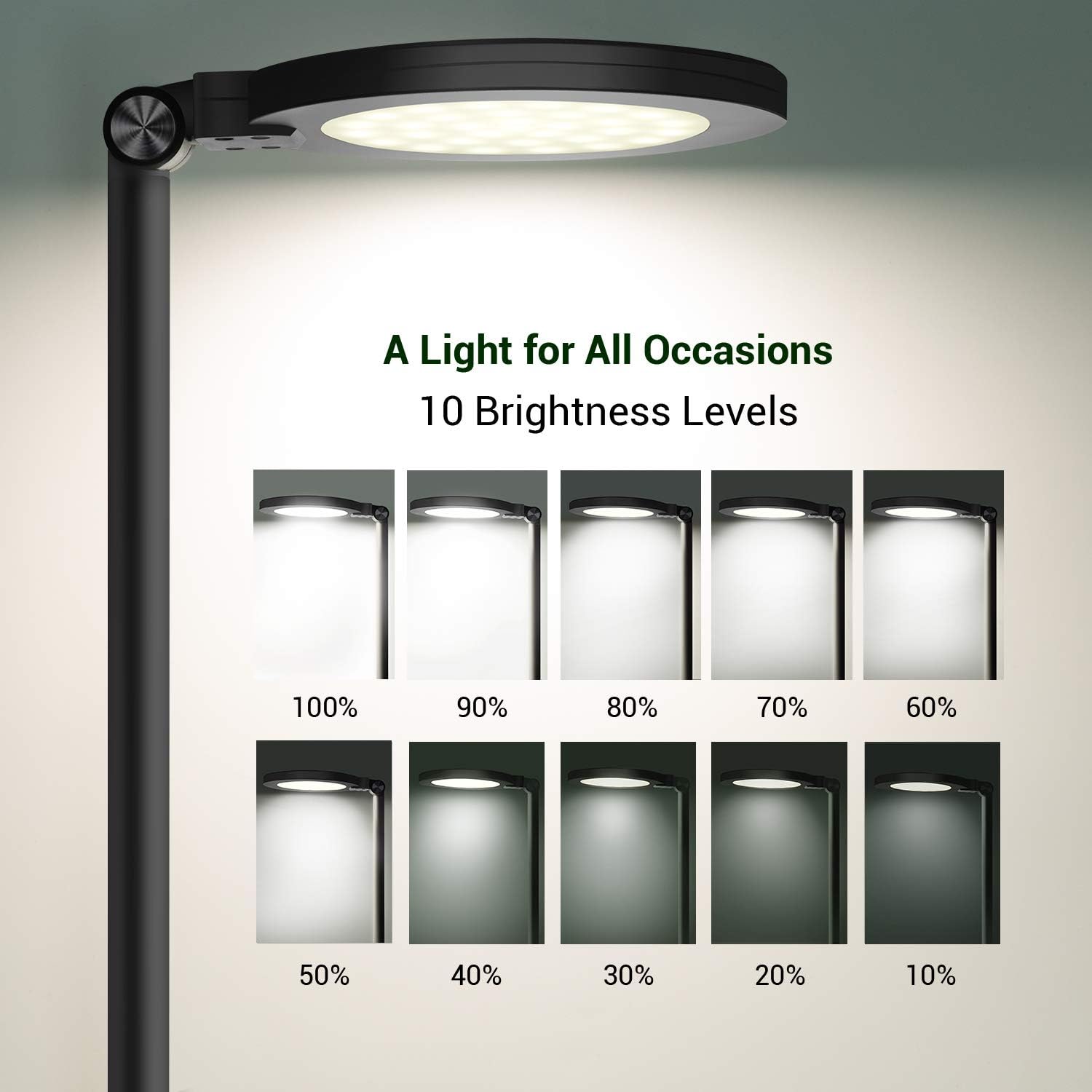 LED Desk Lamp, JUKSTG Eye-Caring Desk Light, Home Office Lamp, Adjustable Table Lamps with 10 Brightness Levels and 5 Lighting Modes, Touch-Sensitive Control, Blue Light Filter, 12W Reading Lamp, Black - - 