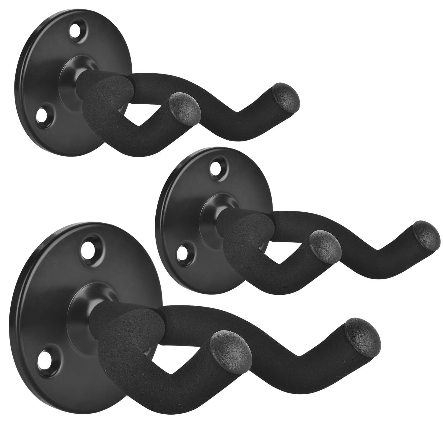 DOMMI Guitar Wall Mount 3 Pack, Guitar Hanger with Rotatable Soft Guitar Holder for All Size Guitars, Solid Metal U-Shaped Guitar Wall Hanger for Acoustic Electric Guitar, Bass, Guitar Hooks for Wall