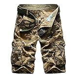 HANQIU Mens Cotton Camo Printed Tactical Cargo Shorts