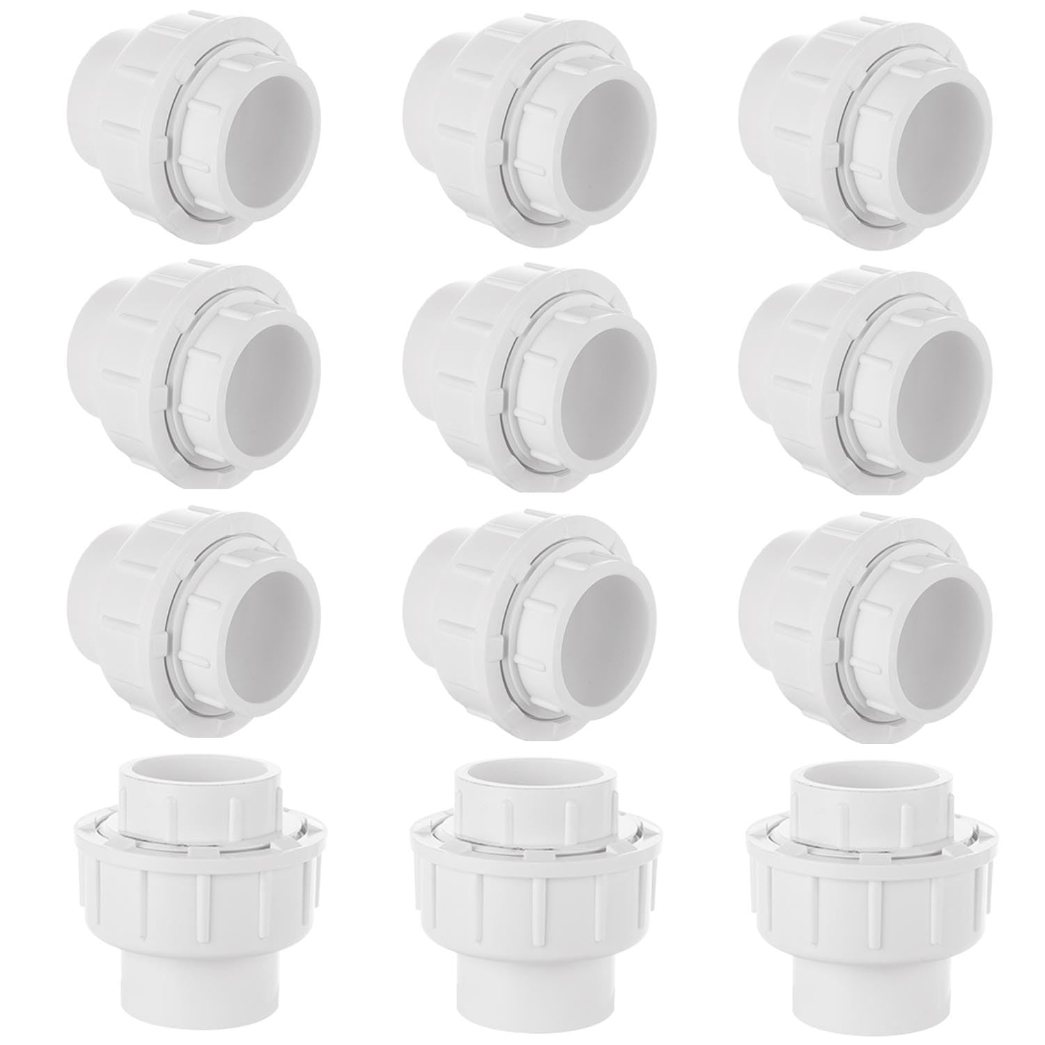 Photo 1 of 12PCS PVC Union 3/4 PVC Union Coupling Pipe Fitting Adapter PVCs Slip Unions, Schedule 40, EPDM O-Ring, Socket to Socket, White