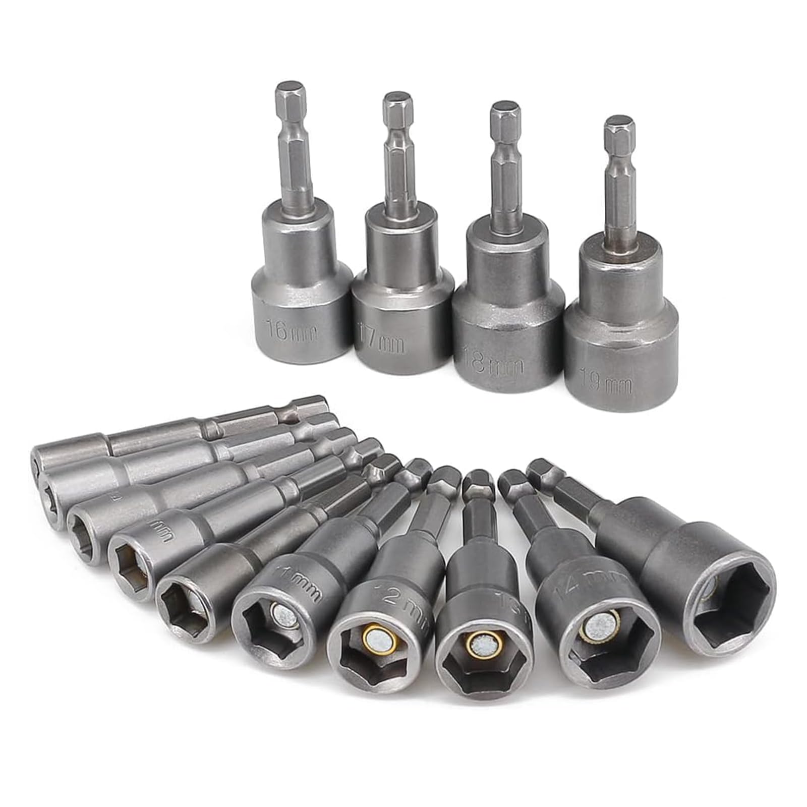 14er Set Magnete Sechskant Stecknuss, 6-19mm Steckschlüssel Magnetisch Sechskant Stecknuss Adapter, Anschrauben Schraubenschlüssel für Bohrer