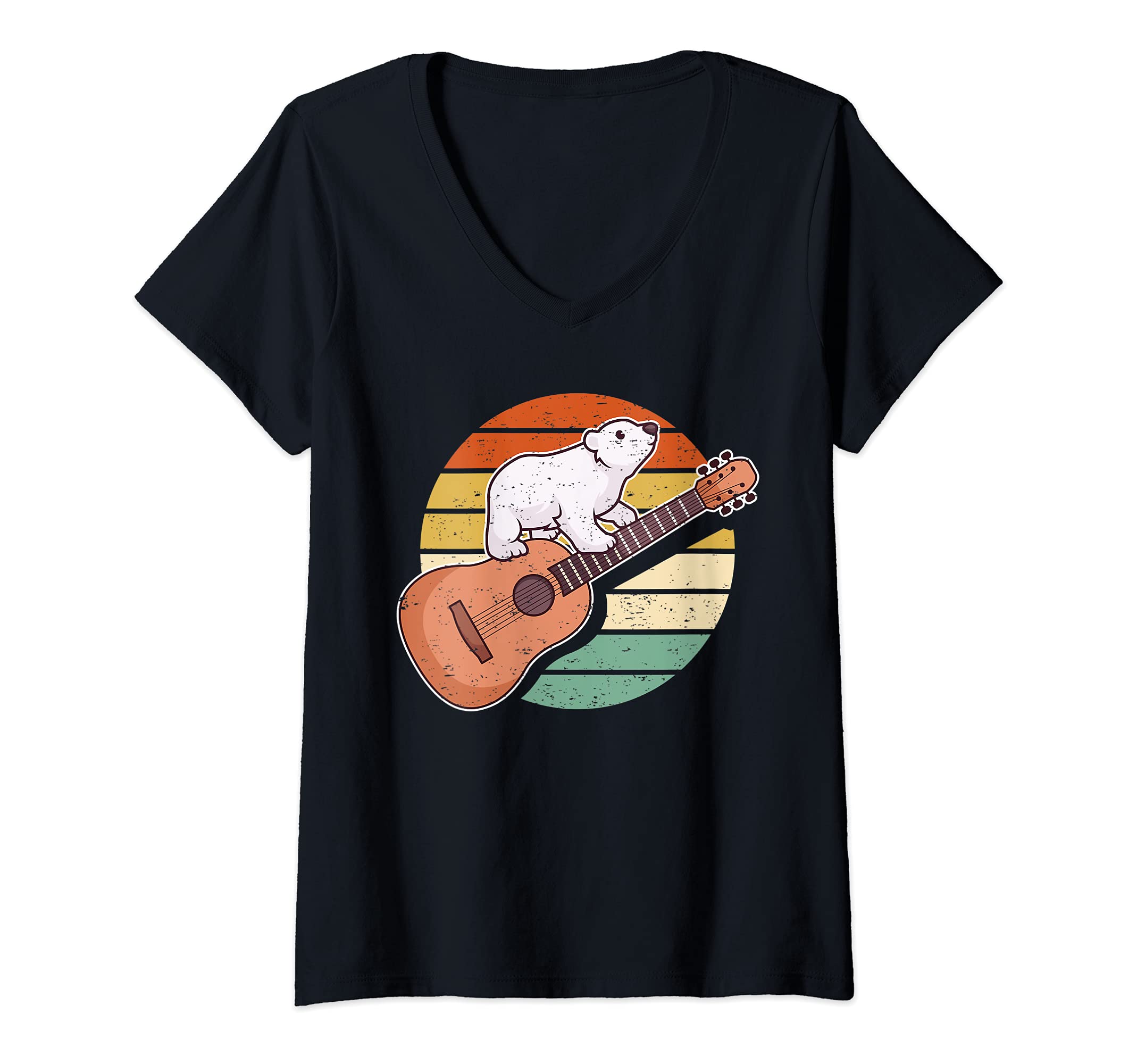 Womens Polar Bear Guitar Player Guitarist V-Neck T-Shirt