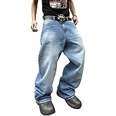 HUNGSON Mens Baggy Jeans for Men Women Y2k Skater Vintage Plain Pants Casual Wide Leg Jeans Loose Fit Denim Jeans