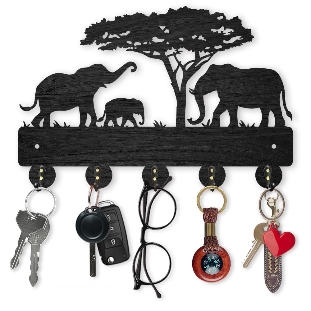MAYJOYDIY Elephant Tree Key Holder for Wall Wood Wildlife Key Hangers 5 Alloy Hooks Decorative Key Hook Hat Key Rack 30×20cm Home Art Decor Gift Clothes Rack Wall Hanger for Wall Entryway Kitchen