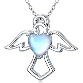 OUTANG Guardian Angel Necklace for Women 925 Sterling Silver Moonstone You Are My Angel With Wings Pendant Ladies Jewelry Gifts