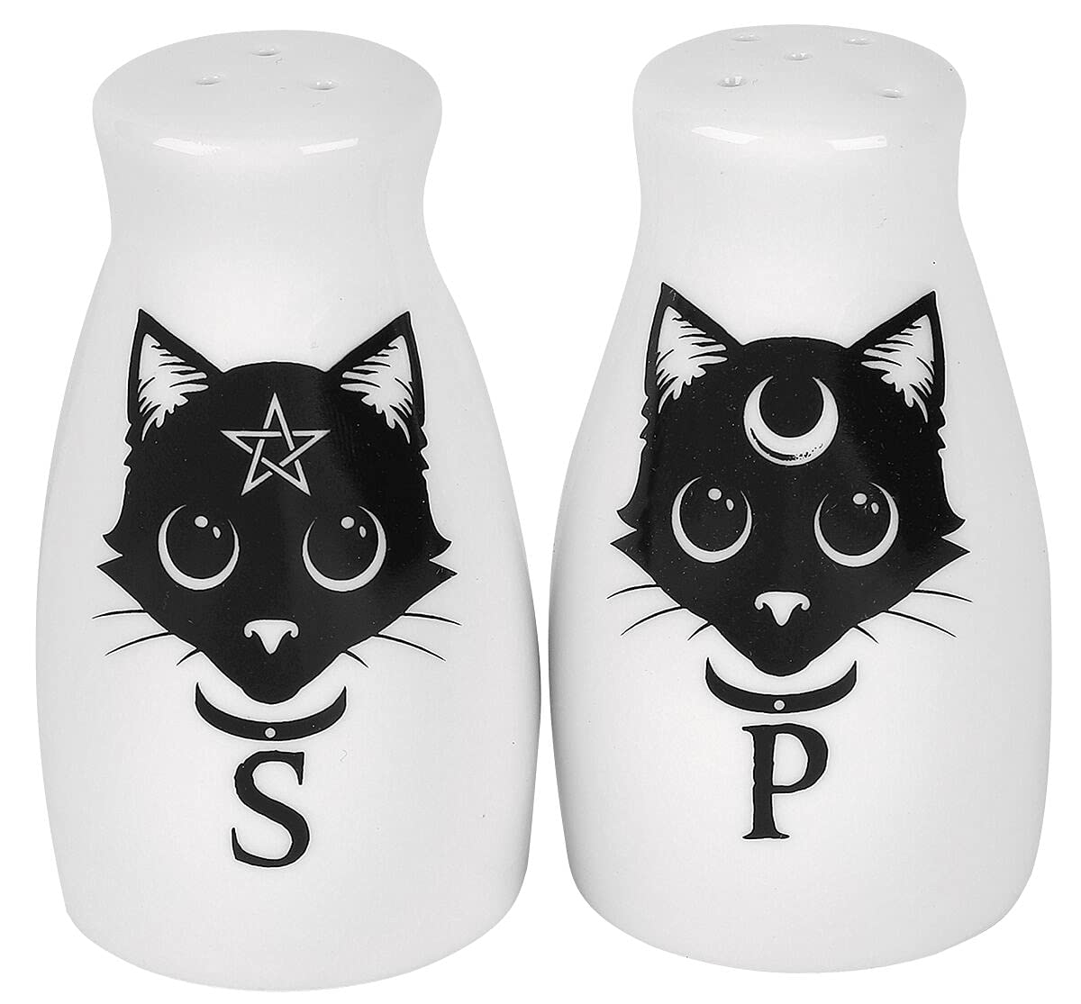 Alchemy England 1977 Salt and Pepper Shakers Unisex Salt and Pepper Pots White-Black, Porcelain,