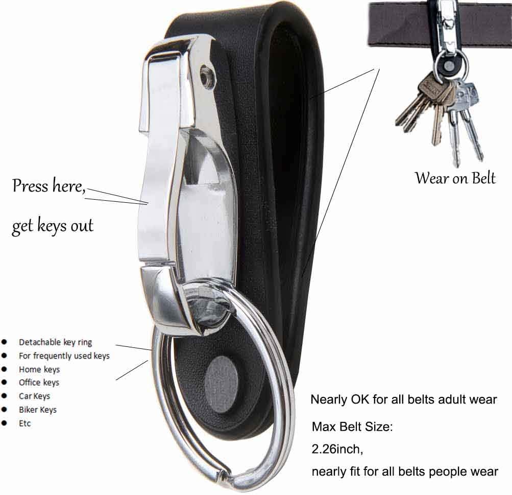 Keychains for Men, Liangery Leather Keychain with Metal Keyring Belt Key Chain Hook Stainless Steel Key Ring Holder Gift Key Keychain with Detachable Key Rings for Keys: Office Products
