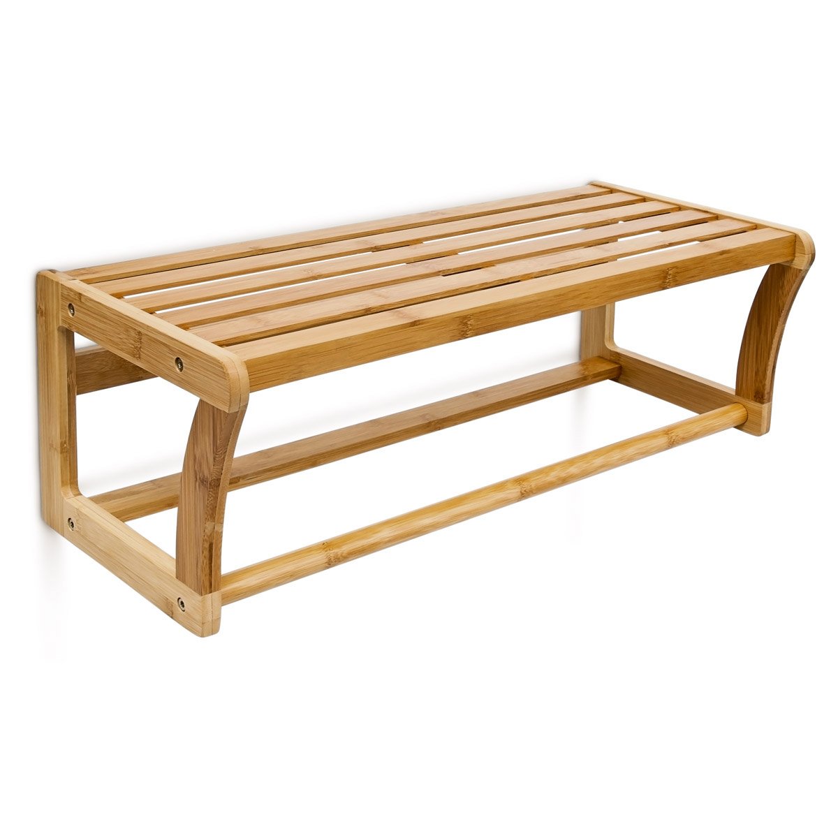 Relaxdays Wall-Mount Bamboo Shelf, 60 X 26 X 20 cm, Bathroom Towel Rack, Natural Brown