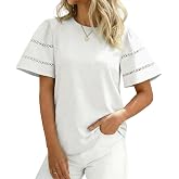 Tankaneo Womens Eyelet Short Sleeve Tops Crewneck Tunics | Trendy, Casual, Loose Fit, Summer T Shirts
