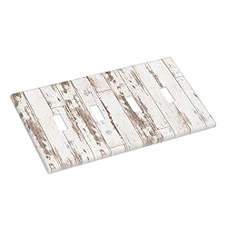 White Grey Wood 4 Gang Light Switch Cover