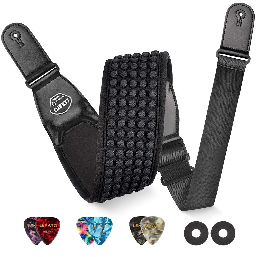 LEKATO 3D Air Cushion Bass Guitar Straps for Bass & Electric Guitar with 3.5" Wide Neoprene Pad,45"-55" Adjustable,6 Picks & 2 Safety Locks