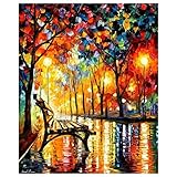 Kisstaker DIY 5D Diamond Sticker Cross Stitch Painting Kits Arts Crafts Rainy Night 42x50cm(16.5x19.5