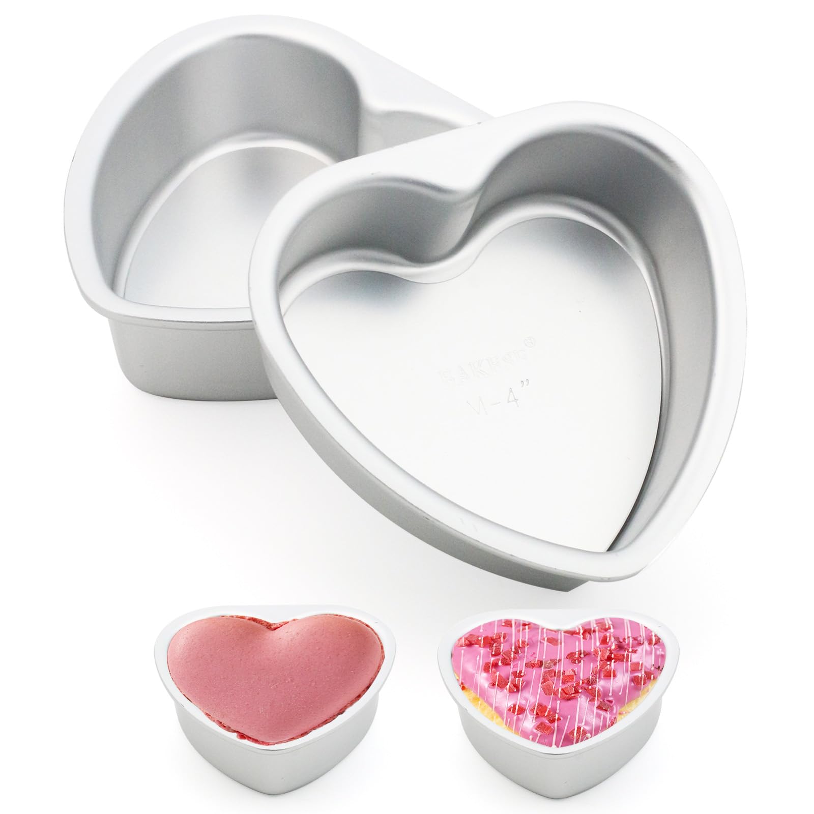 Bwetomk 2PCS Air Fryer Egg Moulds, Ramekins for Air Fryer, Nonstick Egg Rings Molds, 4 Muffin Cases Dishes for Air Fryer, Poached Egg Moulds, Heart Mold for Baking Breakfast, Sandwiches, Silver