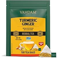 VAHDAM, Turmeric Ginger Herbal Tea (100 Pyramid Tea Bags) Caffeine Free, Gluten-Free & Natural Ingredients - Turmeric & Ginge