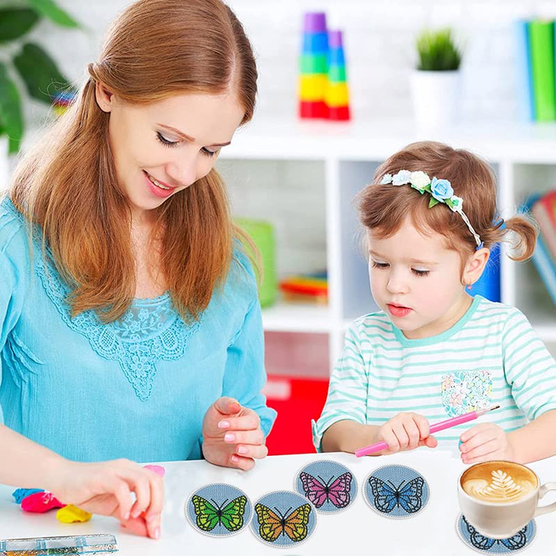 4 Pcs Diamond Paintings Coasters, DIY Coasters Small Diamond Painting Kits for Beginners, Adults & Kids Diamond Art Craft Home Decor(without iron holder)