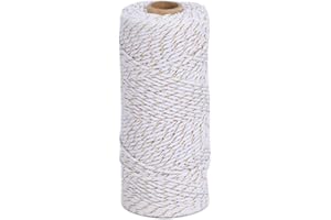 Katkuca Gold and White Twine, 328 Feet Natural Jute Twine Best Arts Crafts Gift Twine Christmas Twine Durable Packing String (Gold&White 328)