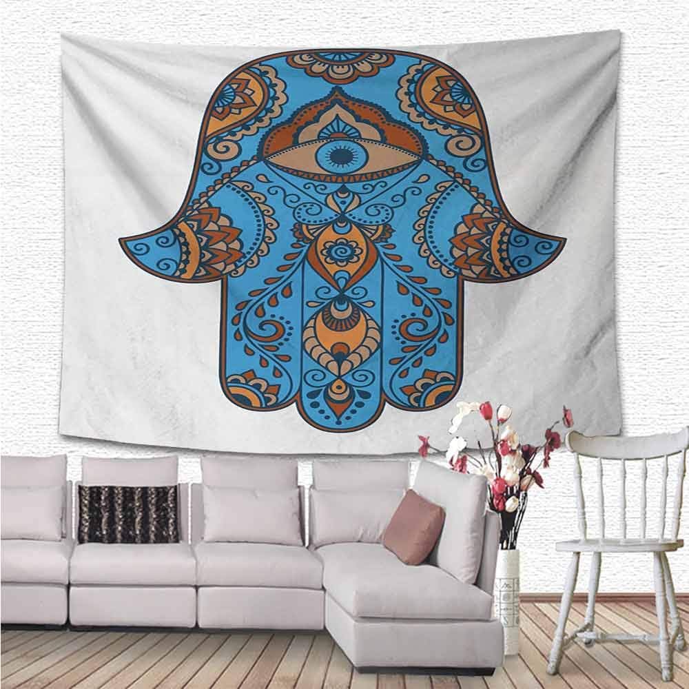 Hamsa Tapestry Wall Hanging, Sign of Protection with Curly Paisley Pattern Vintage Amulet All Seeing Eye Wall Tapestry Home Decorations for Living Room Bedroom Dorm Decor, 90"x60",Blue Brown Vermilion
