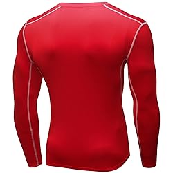 Red Compression Shirts Mens Long Sleeve Running Gym