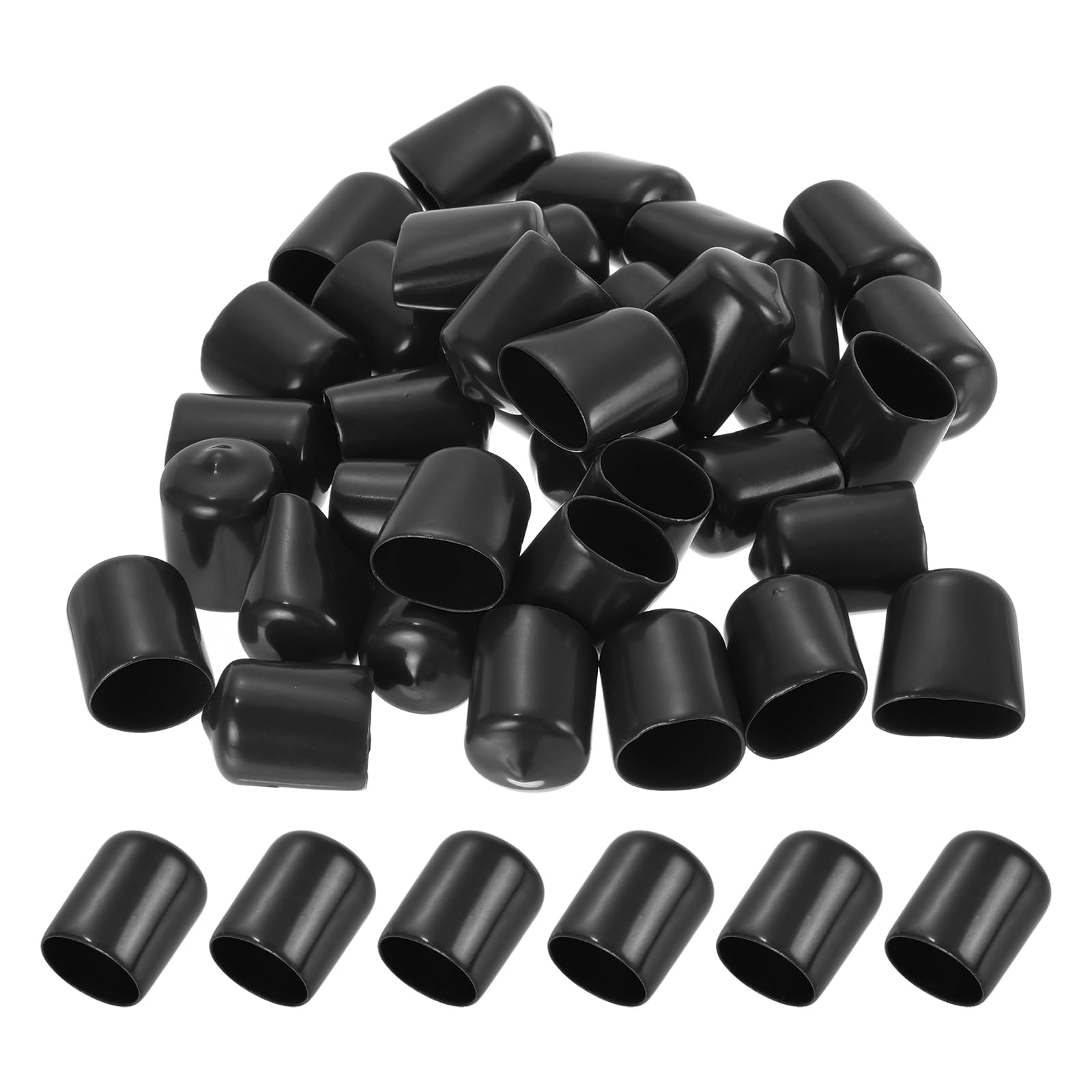 PATIKIL 14MM Vinyl Rubber End Caps, 50 Pack Flexible Bolt Screw Covers Caps Round Thread Protector Caps for Metal Tubing Rod Bolts, Black