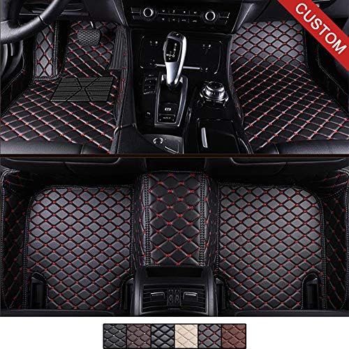 VEAOO Custom Car Floor Mats for Mercedes-Benz C Class W205 Sedan 2014-2019, Laser Measured Faux Leather All Weather Full Coverage Waterproof Carpets XPE Car Liner (Black with Red Stitching)