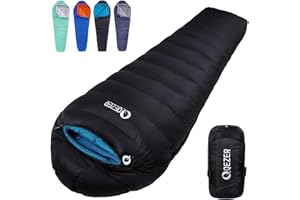 QEZER Down Sleeping Bag for Adults 0°F 10°F 15°F 20°F Backpacking Sleeping Bag for Cold Weather with Compression Sack