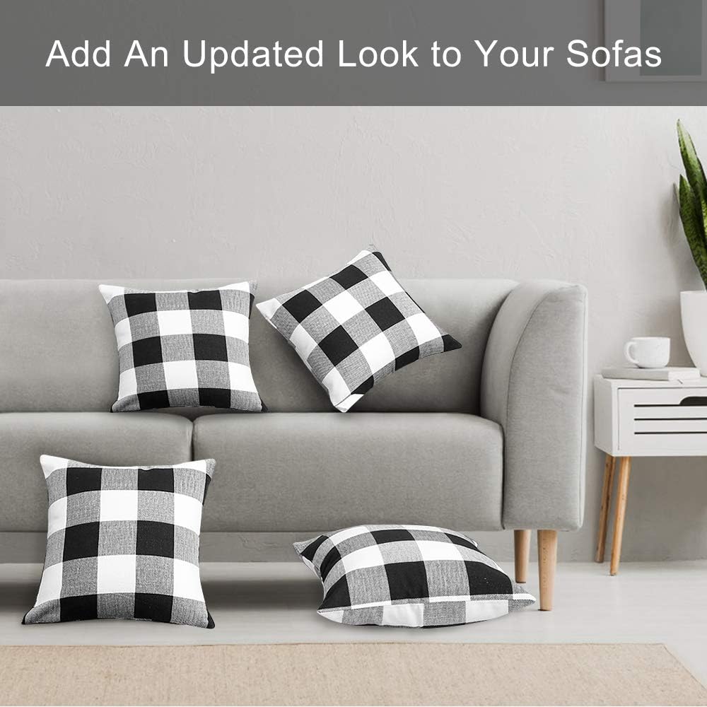 Volcanics Buffalo Check Plaid Throw Pillow Covers Set of 4 Farmhouse Decorative Square Pillow Cover Case Cushion Pillowcase 18x18 Inches for Home Decor Sofa Bedroom Car: Home & Kitchen