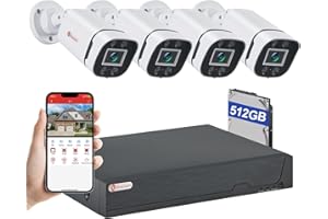 AIWIXEN 8CH H.265+ 3K Lite Wired CCTV Security Camera System with Human Vehicle Detection, 4X IP68 5MP Surveillance Camera for Indoor Outdoor, 512GB Hard Drive for 24-7 Recording, Remote Access