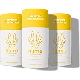 Hume Supernatural Aluminum Free Deodorant for Women & Men - Safe for Sensitive Skin - Probiotic, Plant-Based, Baking Soda Free, Aloe, & Cactus Flower, Anti Sweat, Stain & Odor - Coconut Coast 3-Pack