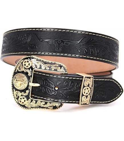 Justin 28-46 in Western Black Tooled Leather Trophy Men Belt  display picture 1