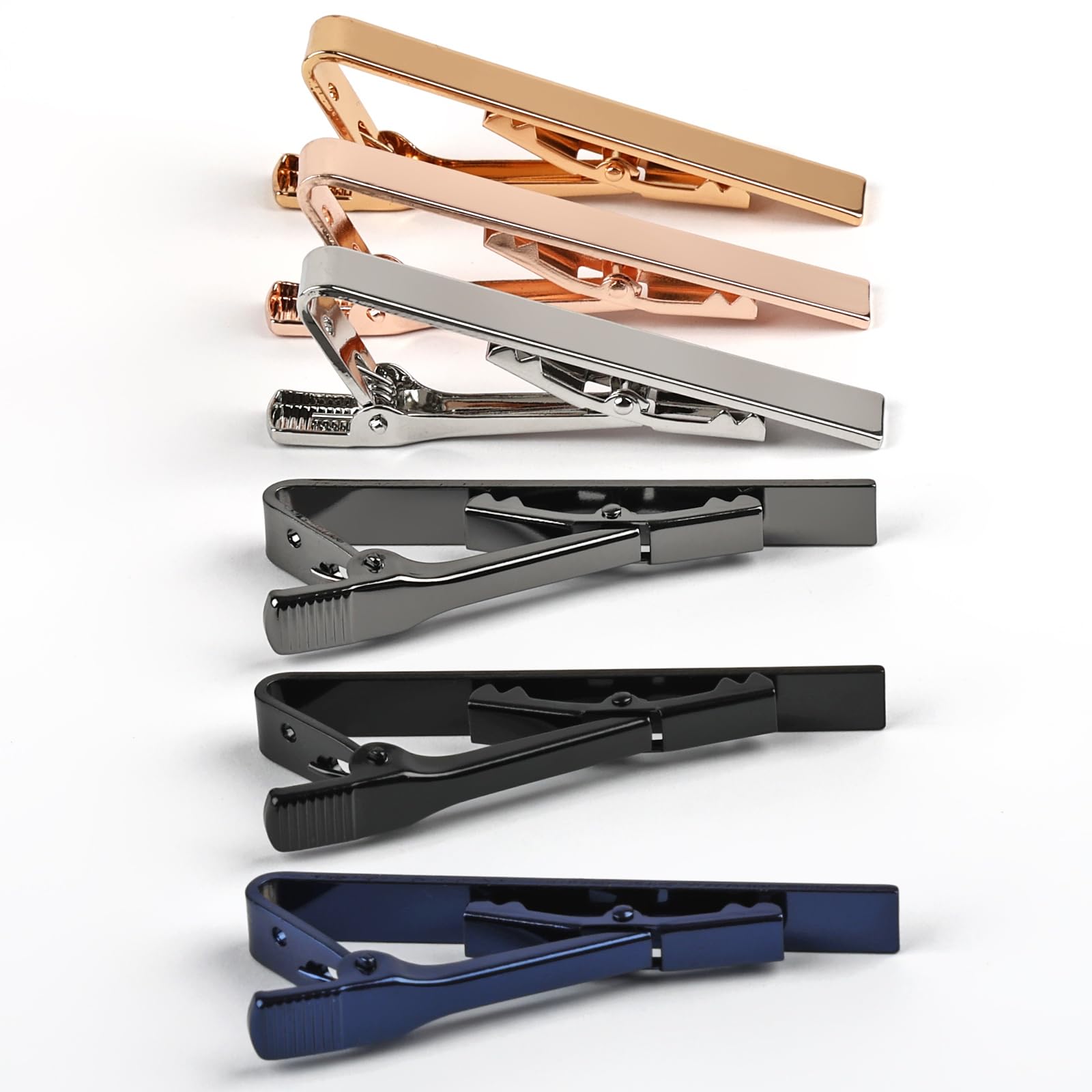 6 Pcs Tie Clips for Men, 6 Classic Colors Shiny & Glossy Tie Bar, Ideal for Father, Husband, Boyfriend, Business, Wedding, Tie Pins with Gift Box