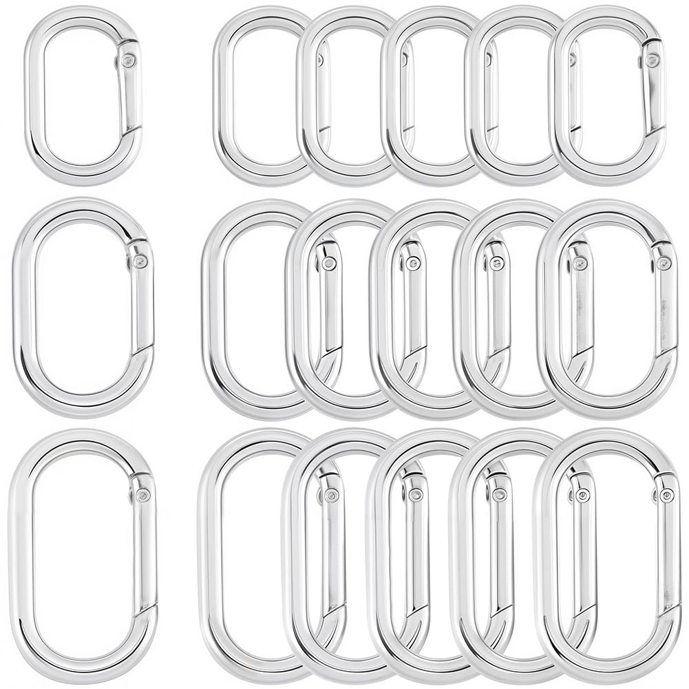 SOFPLATE 1 Box 18Pcs Spring Oval Ring Clasp Carabiner Keychain Clip Alloy Silver Smooth Open Keyring Buckle Small Gate Rings for Purse Jewellery Making Bags Keychain Lanyard Supplies DIY Craft