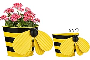 BAYN Set of 2 Bee Wall Hanging Planter Decor Art, Metal Wall Mounted Planters Garden Yard Decorative Flower Pot Indoor Outdoor Wall Planter Succulent Plant Container