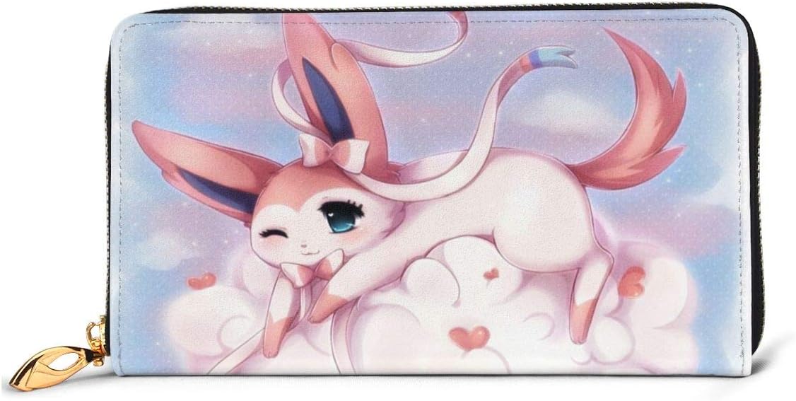 Anime Sylveon Wallet RFID Blocking Genuine Leather Wallet Zip Around Card Holder Organizer Clutch