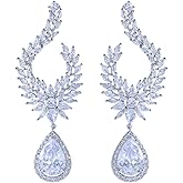 Luxury Long Dangle Water Drop Symmetrical Marquise Cubic Zirconia Wedding Party Earrings For Women Bridal Jewelry