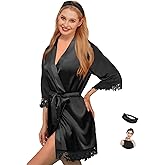 Silk Robes for Womens 2Pcs Satin Robe Kimonos Bridesmaid Bride Lace Bathrobes Sleepwear Bridal Silky Loungewear Wedding Robes