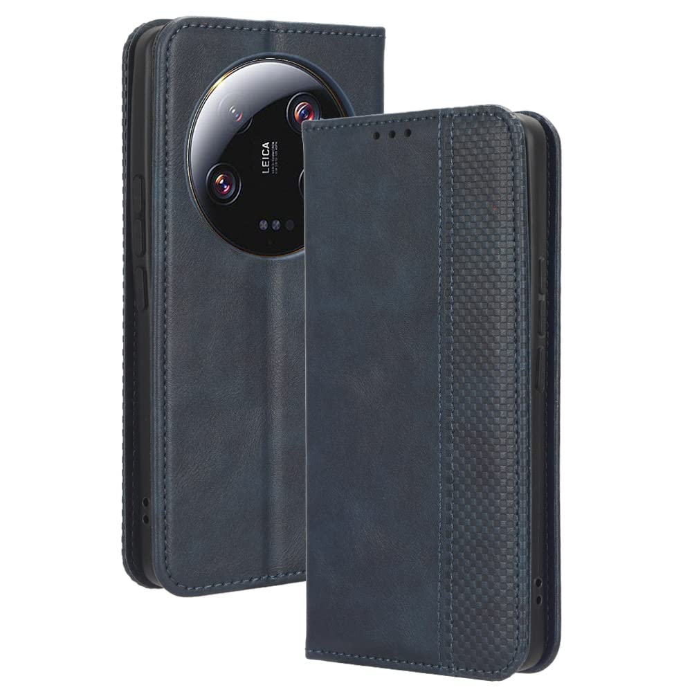 XINNI Protective Phone Case for Xiaomi 13 Ultra, PU/TPU Vintage Flip Leather Shockproof Cover Magnetic Book Style Wallet, Blue — image 1