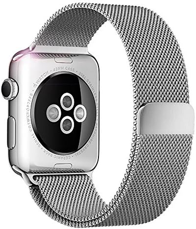 Apple Watch Bands, Mailiya Fully Strong Magnetic Closure Clasp Mesh Loop Milanese Stainless Steel Replacement Band for Apple Watch Series 2, Series 1, Sport, Edition - 42mm Silver