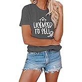 AEURPLT Womens Summer Casual Short Sleeve T Shirt Licensed to Sell Real Estate Shirt Tees Tops