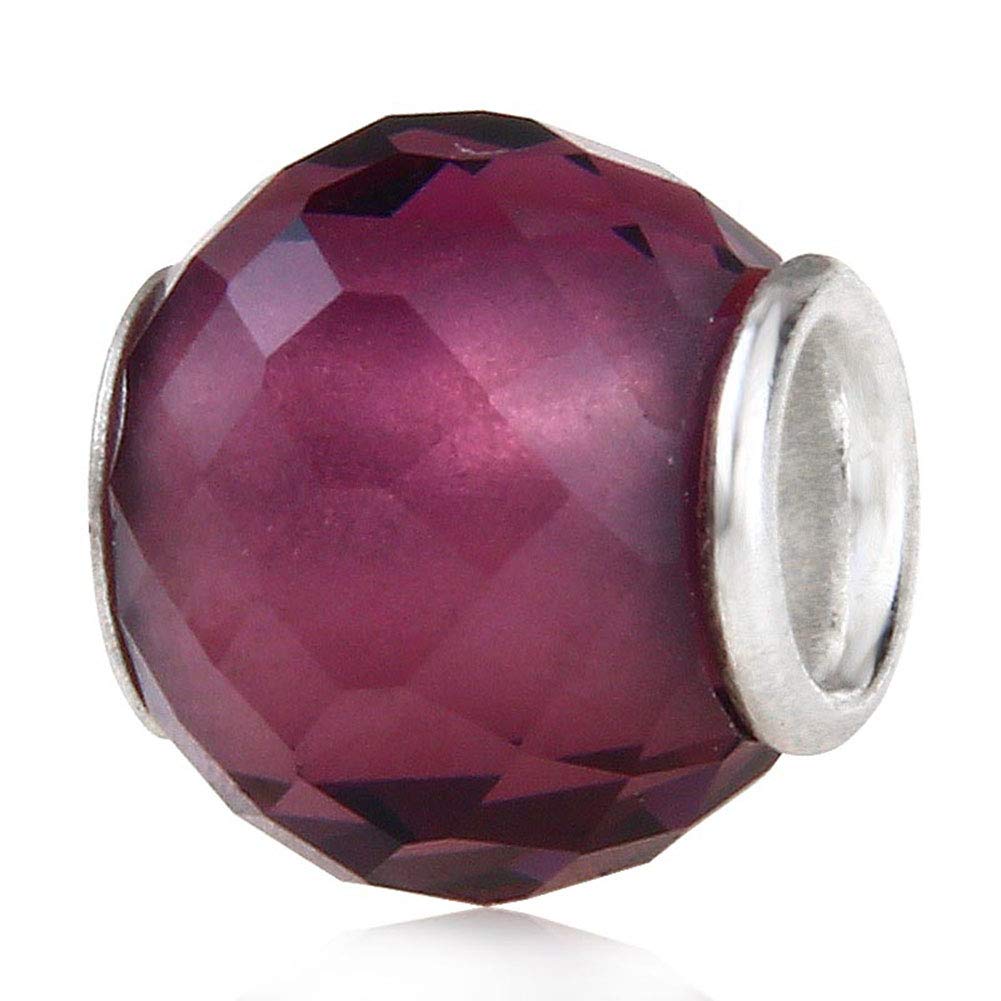 Murano Lampwork Glass Charm 925 Sterling Silver Birthstone Charm Birthday Charm Anniversary Charm for Pandora Charm Bracelet (Dark Purple)