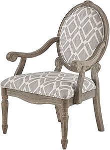 Madison Park FPF18-0442 Brentwood Accent Chairs-Birch Hardwood, Hand Carved Scroll Design Living Armchair Modern Classic Style Family Room Sofa Furniture Bedroom Lounge, Medium, Grey/White