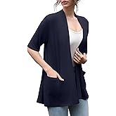 HIYIYEZI Women's Short Sleeve Open Front Cardigan Casual Loose Lightweight Cardigans with Pockets