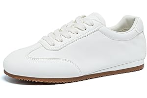 UAAQV Women's Genuine Leather Retro Sneakers Lightweight Casual Trainers with Non-Slip Rubber Sole for Walking Running and Ev