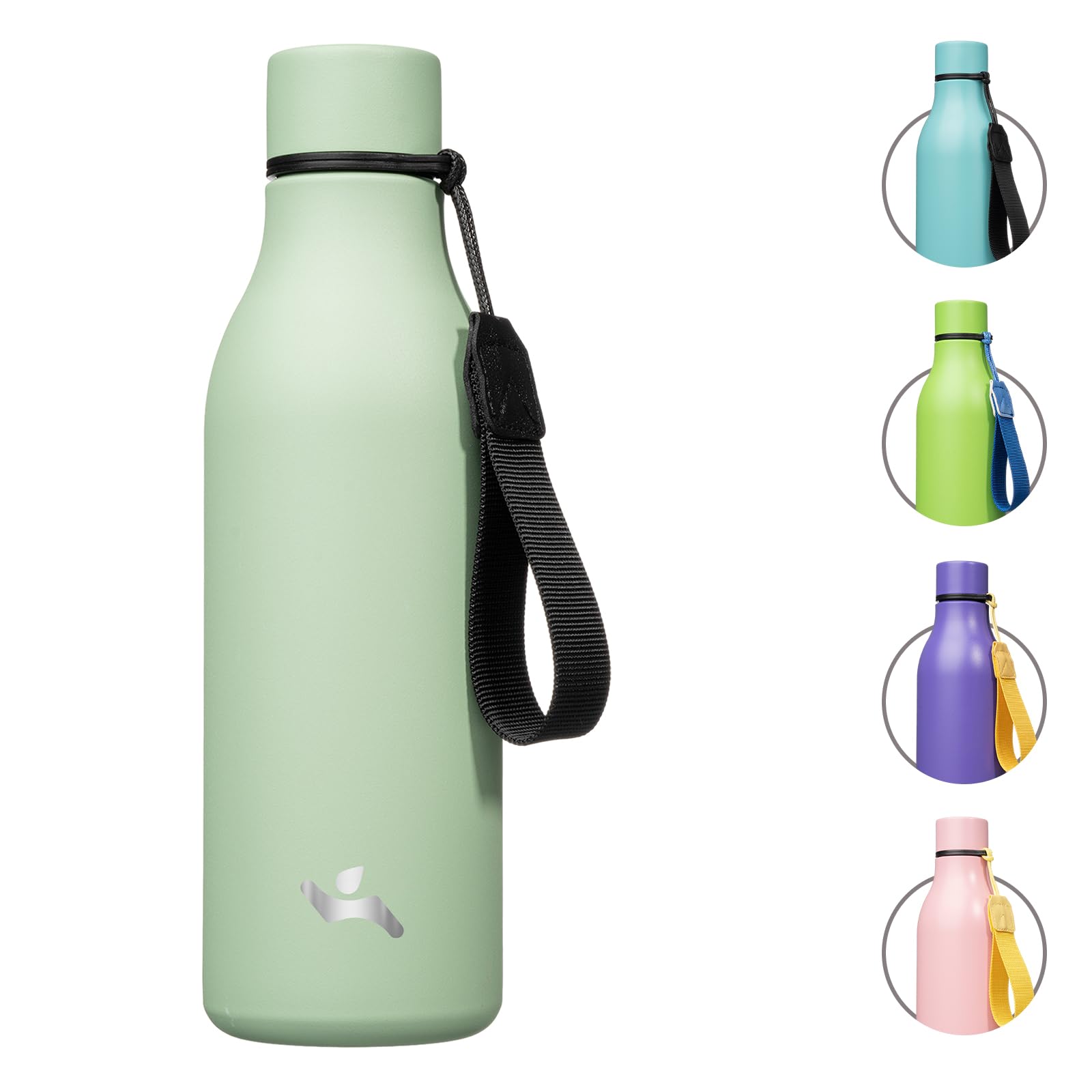 Photo 1 of Konokyo Insulated Water Bottle with Strap,18 oz Double Wall Stainless Steel Vacuum Bottles Metal Water Flask,Macaron Green