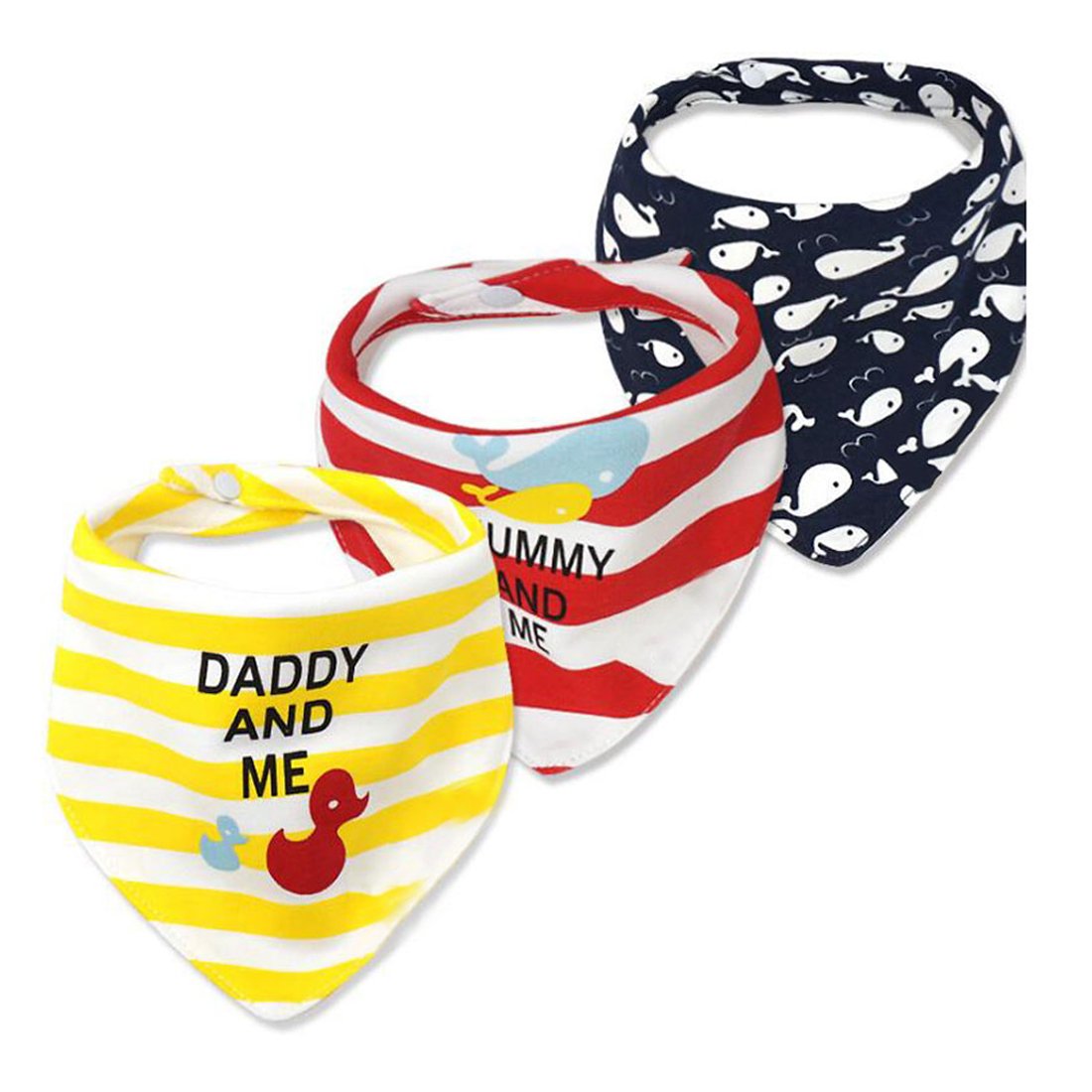 CuteOn Baby Drool Bibs, Unisex 3-Pack Absorbent Cotton, Triangle Bib with Snaps Gift for Boys & Girls