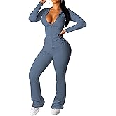PINSV Women 2 Piece Outfits Workout Bodycon Tracksuit Long Sleeve Zip Up Hoodie Jacket Matching Flared Pants Sets