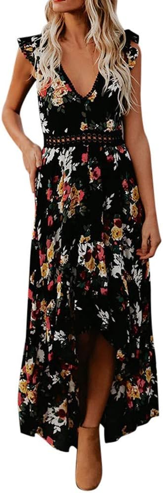 Blusenkleid Damen Lang - A-Linie Maxikleid Mit V-Ausschnitt