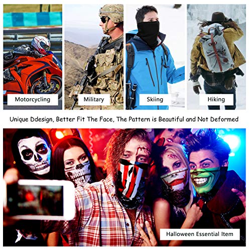 Skull Face Scarf Breathable Magic Neck Gaiter 3D Print Face Cover for Men/Women, Face-Green