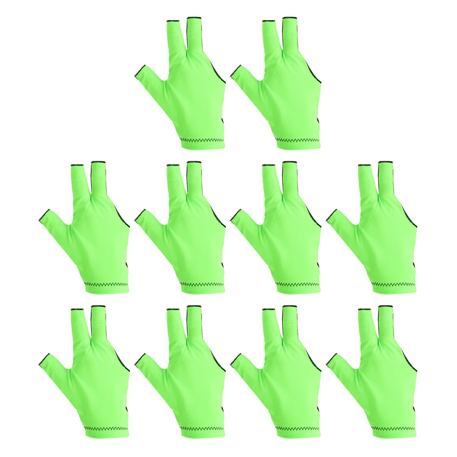 PATIKIL 3 Finger Pool Glove Left Hand, 10 Pcs Breathable Spandex Billiard Gloves Accessories for Women Men Cue Shooter Snooker Sport, Green Black