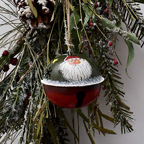 E-view Christmas Tree Ornament Metal Rustic Jingle Bell Hanging Ornaments with Snowman Santa, Decorative Sleigh Bells Winter Decor Xmas Party Supplies Holiday Decoration for Home (Set of 4)